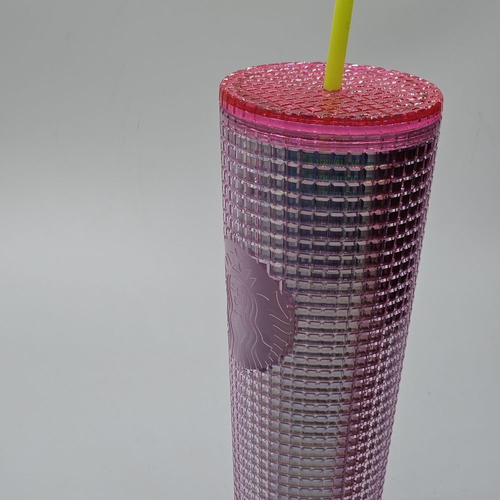 pink bubblegum grid 24 ounce venti tumbler with yellow straw ☆☆ new☆☆ - Picture 9 of 16